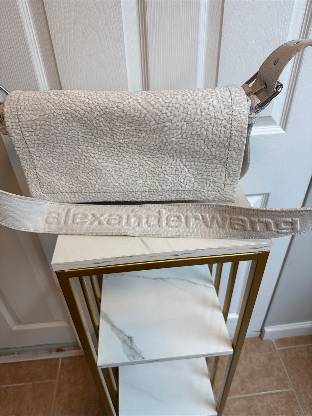 Alexander Wang Cream Pebbled Shoulder Bag with Embossed Strap
